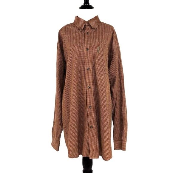 Columbia Men's XLT Tall Button-Down Shirt 100% Cotton Plaid Pattern Orange - Picture 2 of 8